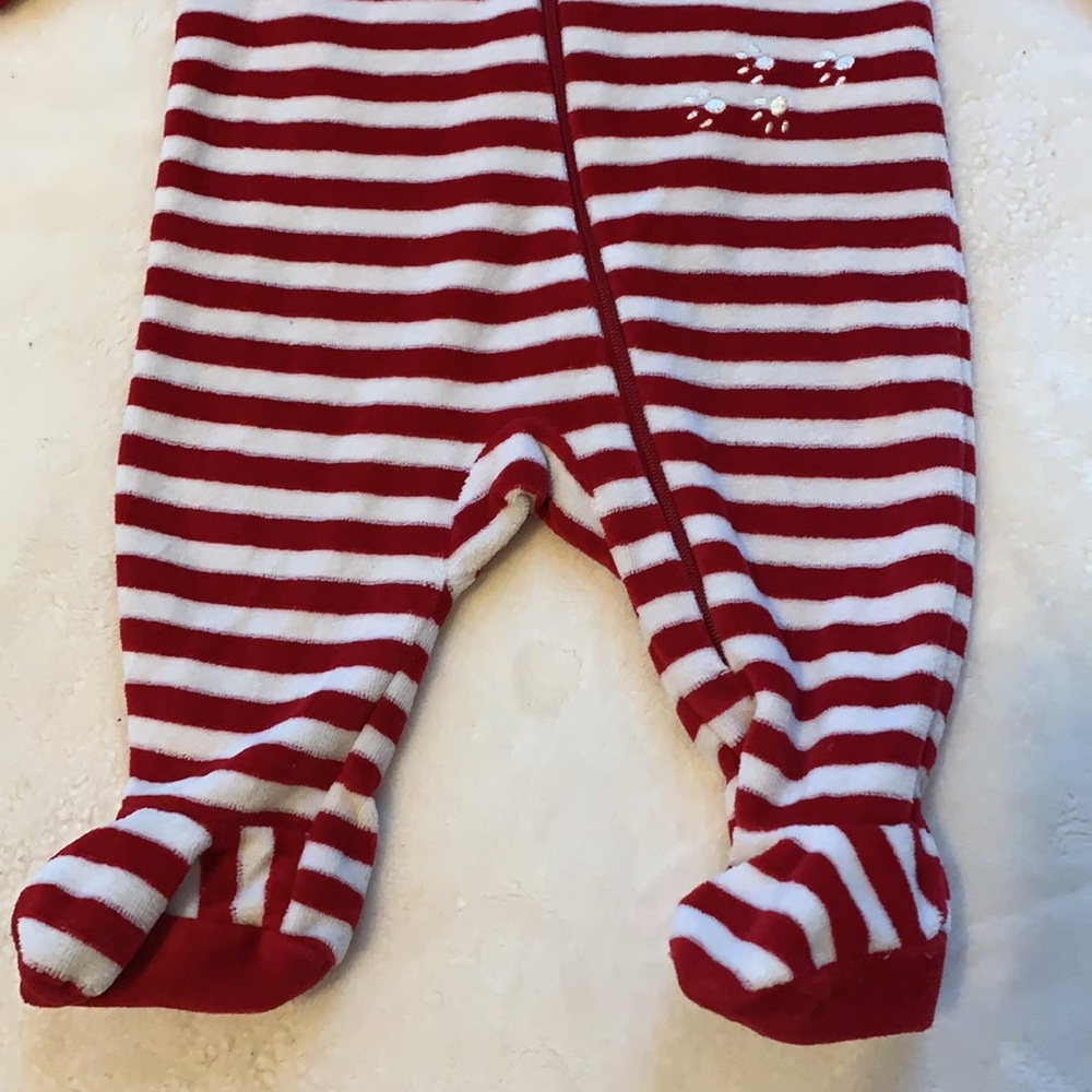 Joe Fresh Baby Boy Red Striped Reindeer One Piece Footie 0-3M - Picture 5 of 8
